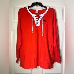 Pink Victoria's Secret Women’s Red Dog Lace Up Long Sleeve Shirt